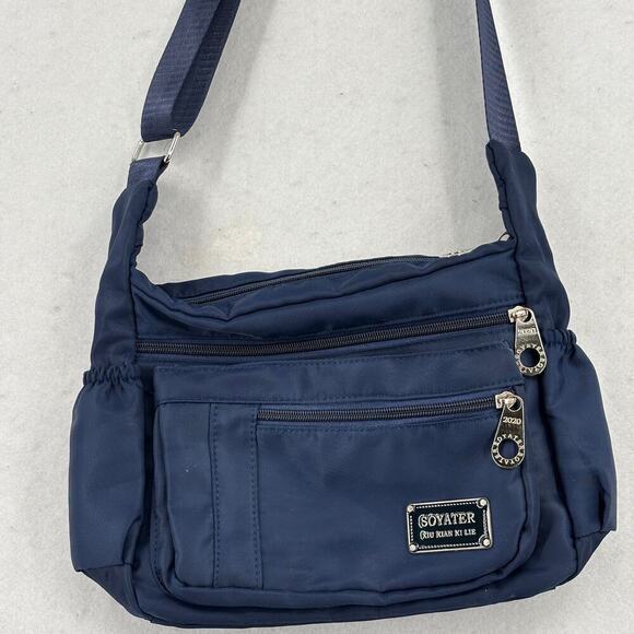 Soyater Nylon Crossbody Shoulder Bag Navy Blue Zip Pockets Handbag Purse - Picture 2 of 12